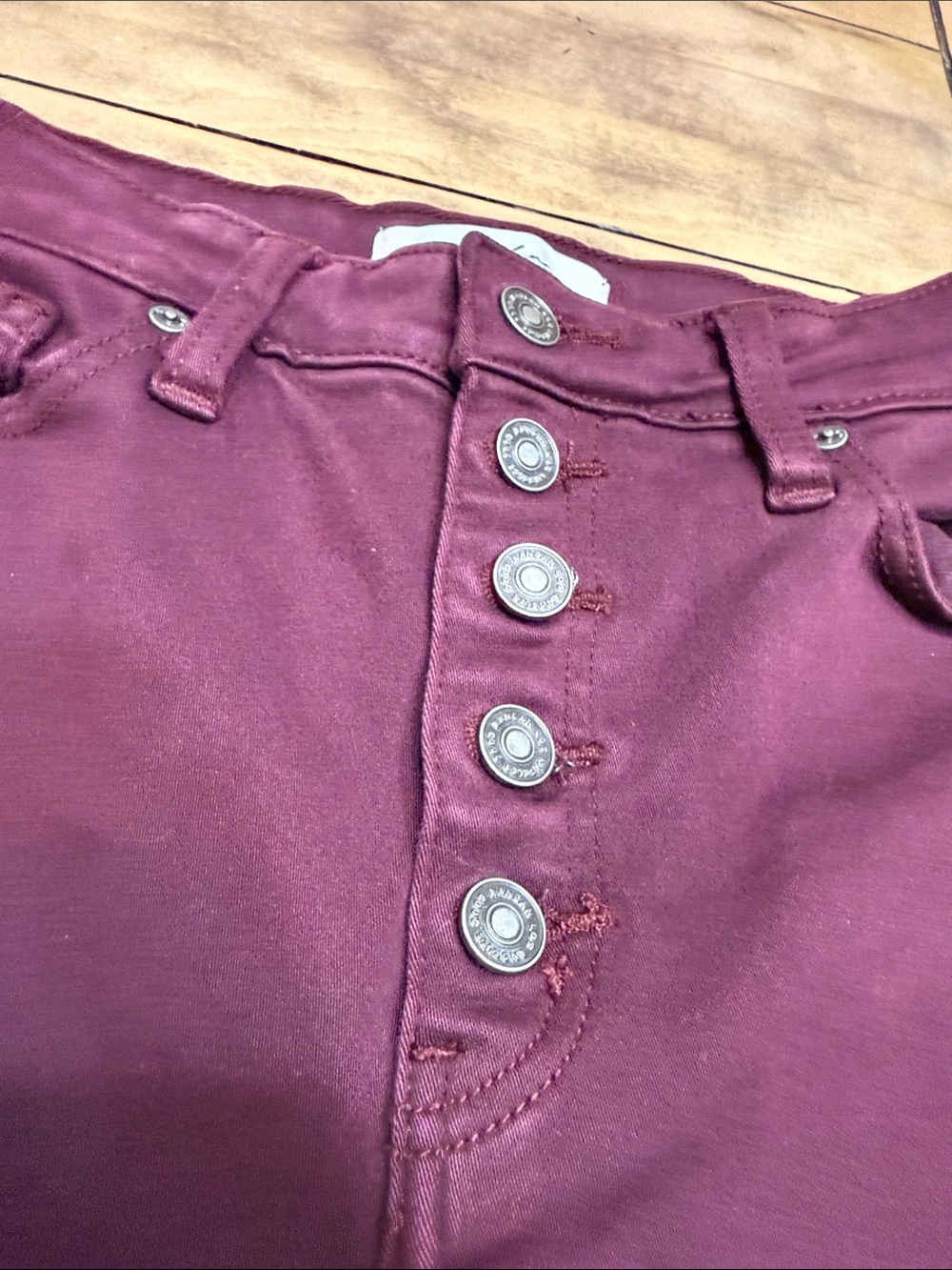 Kancan burgundy High Rise Skinny Crop Jeans Cowgirl Western Boho - Picture 5 of 8